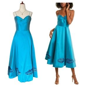 Sachin & Babi Noir Byzantion Metallic Lips Tea-Length Teal Dress